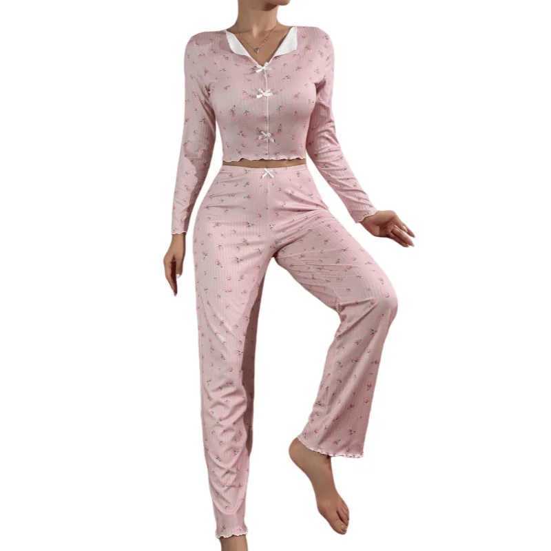 Floral Print Womens Loungewear Set Casual Long Pants With Long Sleeves Suitable For Wearing Outside As Pajamas Z250925