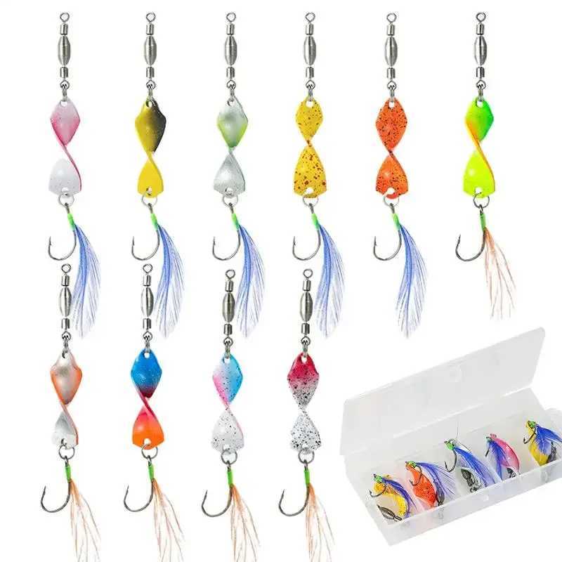 10pcsset Spiral Jig Artificial Bait For Fishing Spoon With Hook And Feather Spinner Hard Baits For Trout Bass W250926