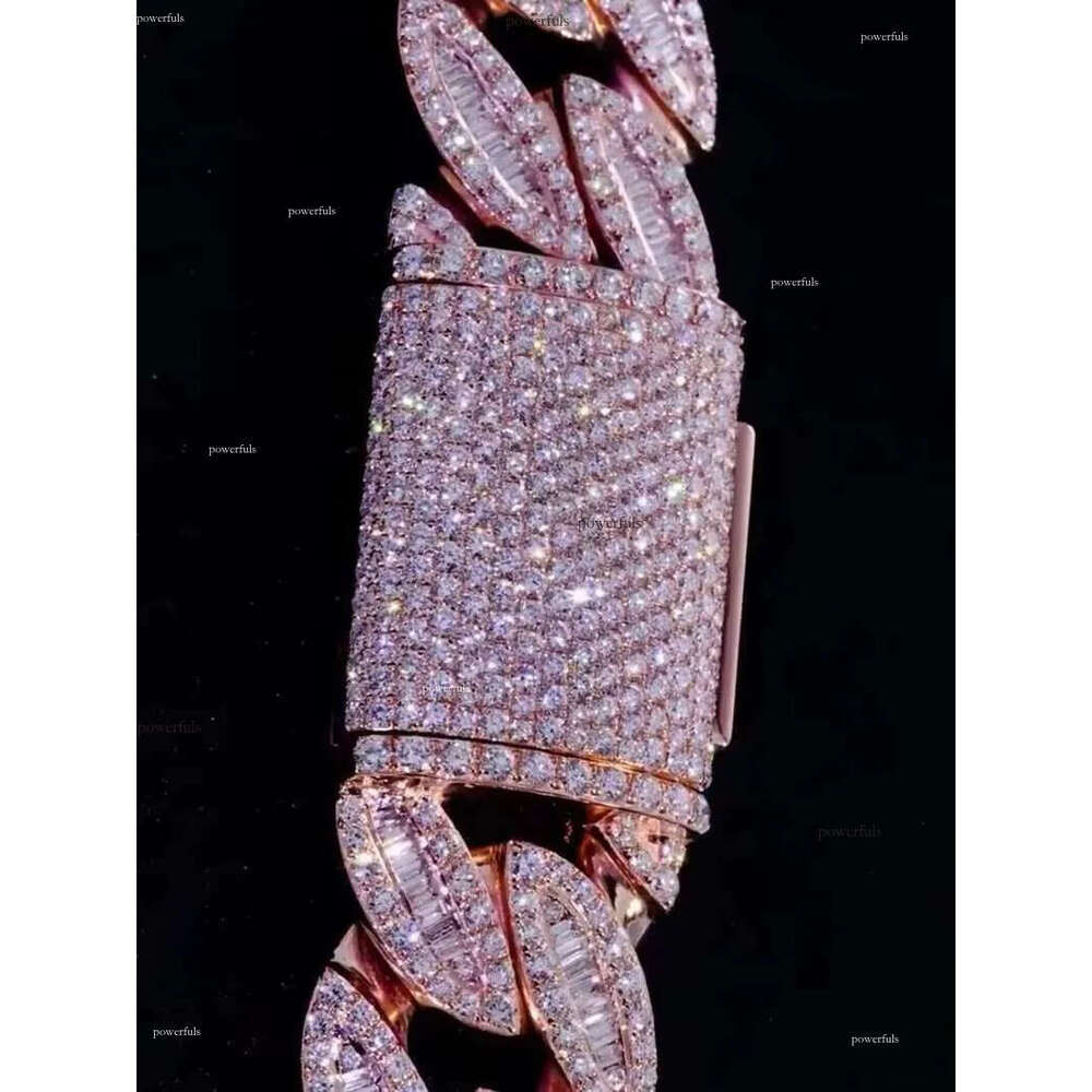 18mm Cuban Link Chain Iced Out Necklace with Baguette Round Cut VVS Moissanite Passes Dia Tester