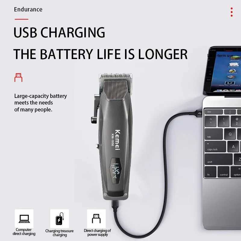 Kemei Professional Barber Hair Clippers USB Rechargeable Cordless Hair Trimmer Powerful Hair Cutting Grooming Machine for Men R250926