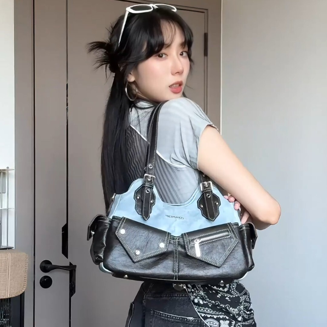 2025 autumn and winter new retro color blocked light bag luxury elegant design denim armpit clean handbag women's shoulder bag denim designer Bag