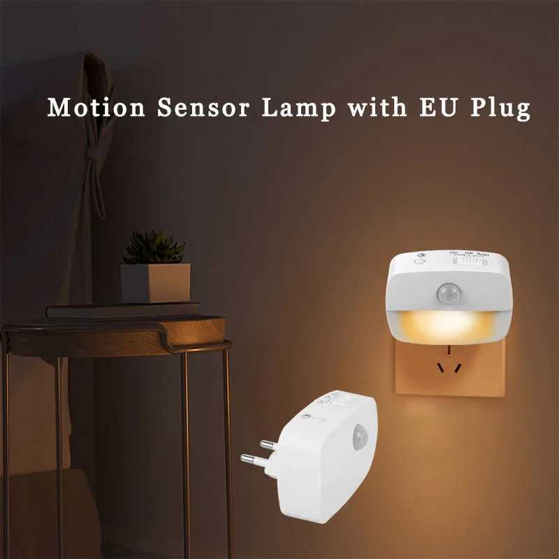 Wireless LED Motion Sensor Night Light Plug In Motion Detector Bedroom Staircase Closet Bedside Night Lamp 220V Battery Powered C250925