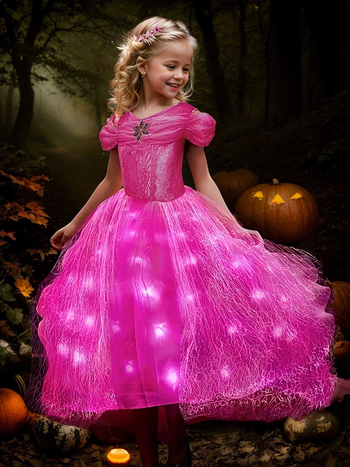Girl Elsa Role Playing Dress Light up Kid Halloween Frozen Carnival Apparel Girls Birthday Cosplay Princess Glowing Dress Z250926