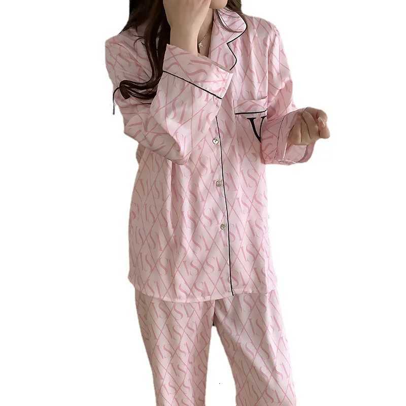Loose Satin Home Clothes Spring Autumn Pajamas Nightwear Print V Lounge Wear Two Piece Set Print Long Sleeve Trouser Nightwear Z250925