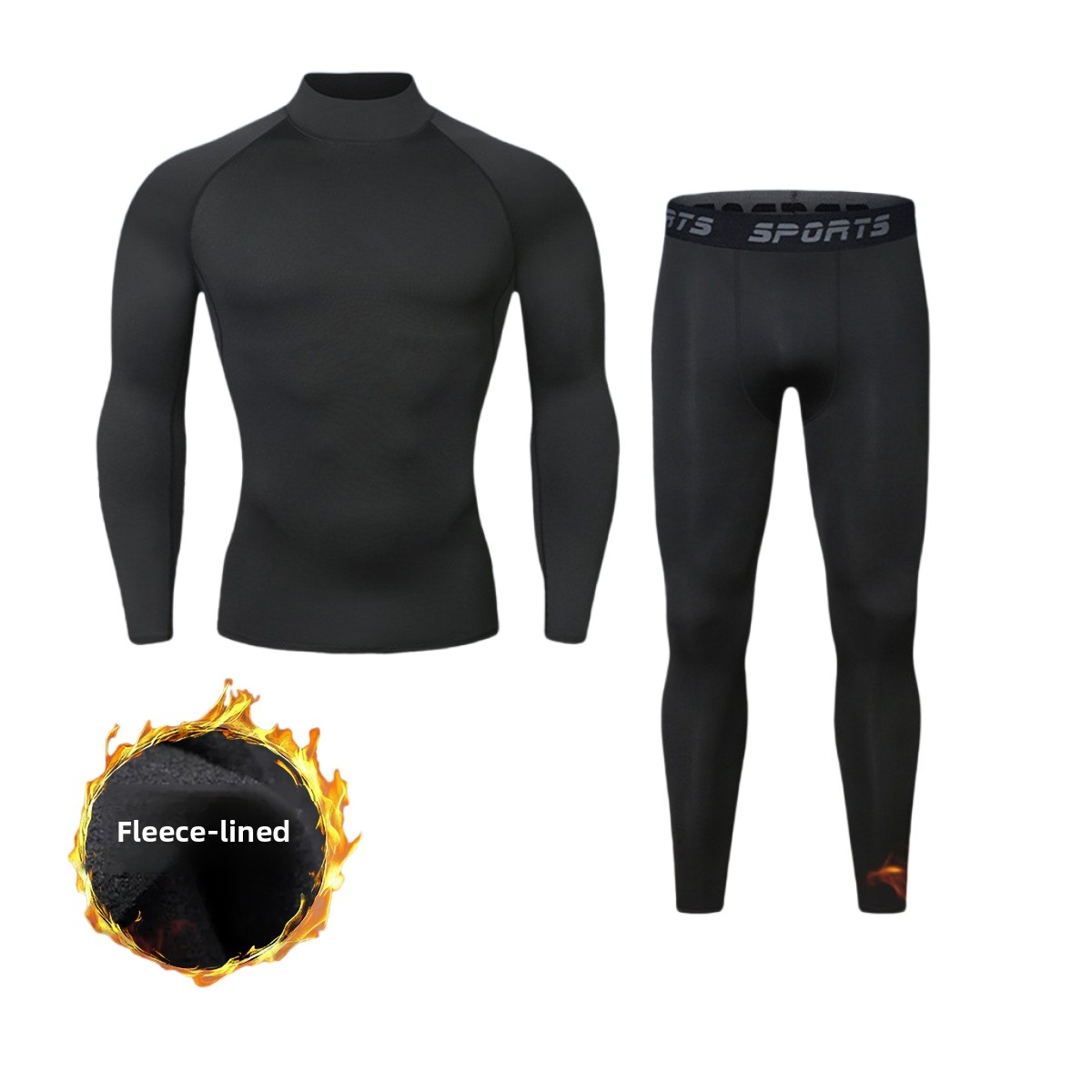 Exercise & Fitness Wear Men's Fleece-Lined Athletic Set - Thermal Base Layer for Running, Skiing, Hiking & Gym, Quick-Dry & Windproof