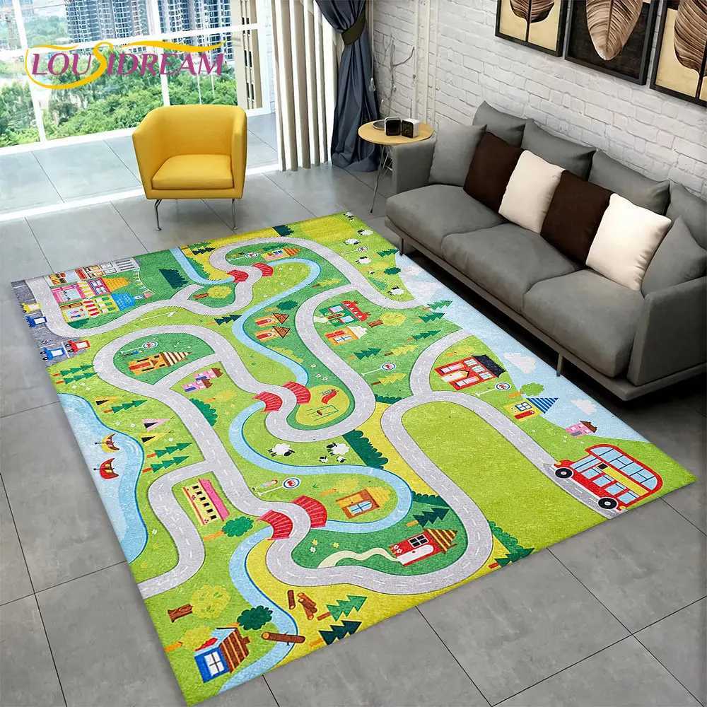 Child Playmat Highway City Traffic Playroom Area Rug LargeCarpet Rug for Living Room Bedroom DecorKids Play Nonslip Floor Mat C2509261