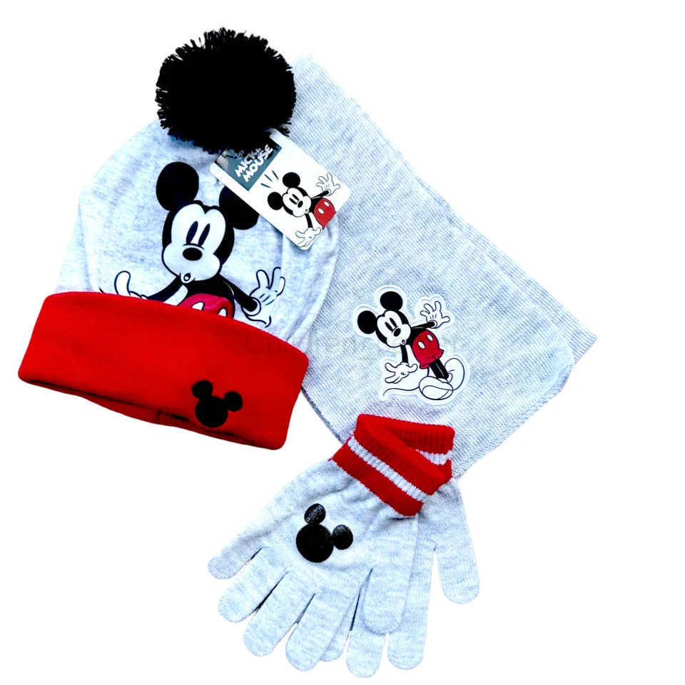 Disney 3pcsset 48Years Childrens Hat Minnie Mickey Boys Cartoon hats scarf gloves hat knitted sets girl cap H250926