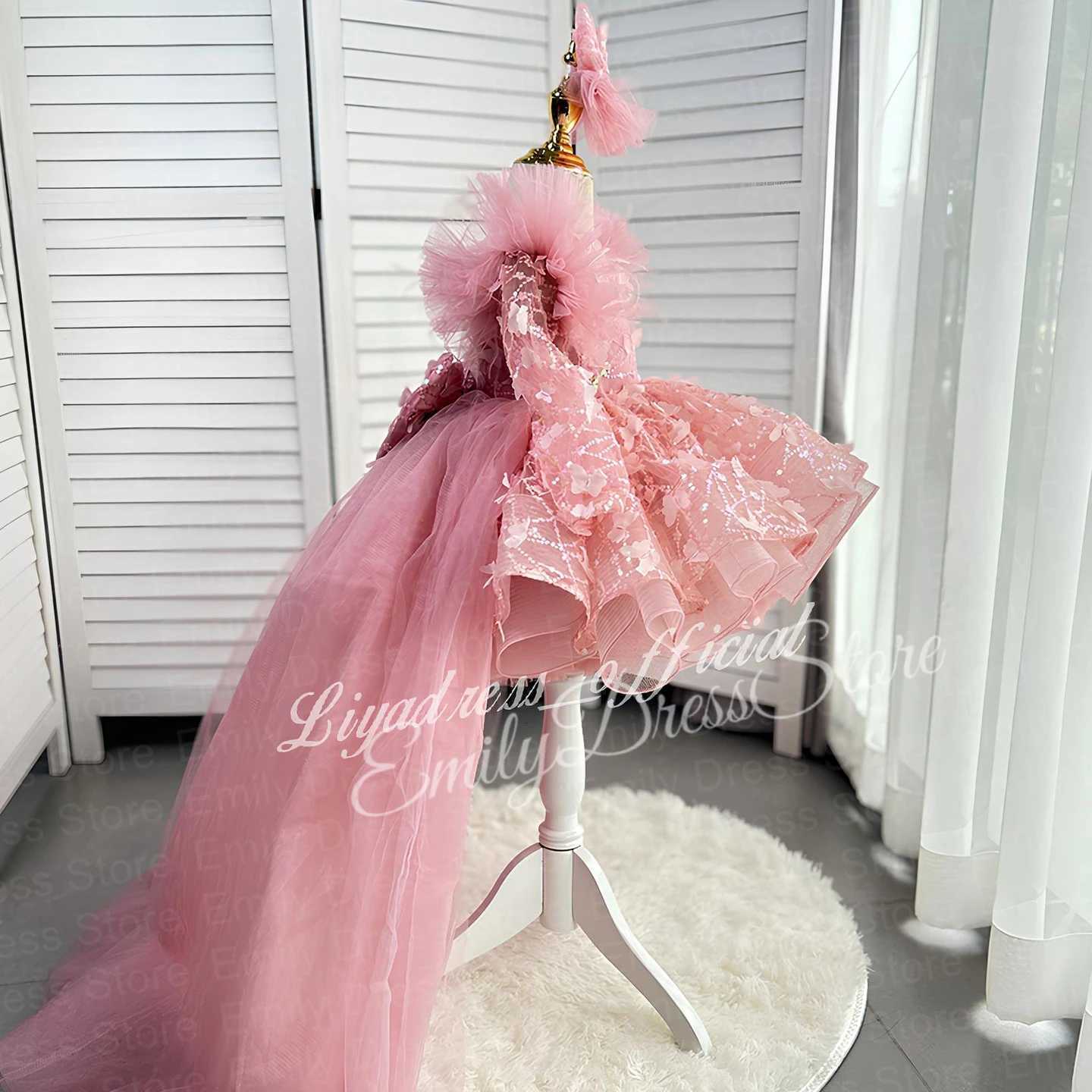 Customized Baby Flower Girl Dress For Wedding Applique Puffy Tulle Feather Sequins Birthday Party Kids First Communion Ball Gown Z250926