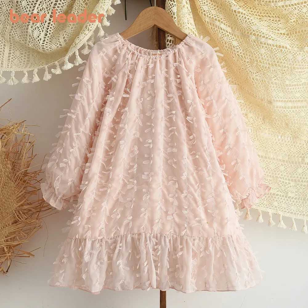 Bear Leader Autumn Pink Girls Casual Dresses with Lace Decoration One Shoulder Princess Dress Sweet and Cute Childrens Clothing Z250926