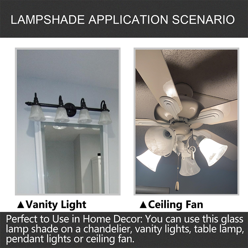 4 Pack Ceiling Fan Light Covers, Transitional Style Replacement Bell Shaped Glass Shade Ceiling Fan Replacement Globes (Alabaster, 4-3/4'')