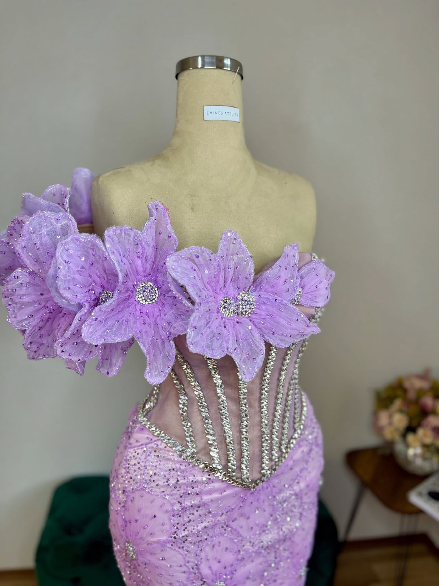 Lilac Mermaid Prom Dresses 2025 Flowers Crystals Floral Lace Beaded Evening Formal Party Second Birthday Engagement Gowns Plus Size Dress For Special 