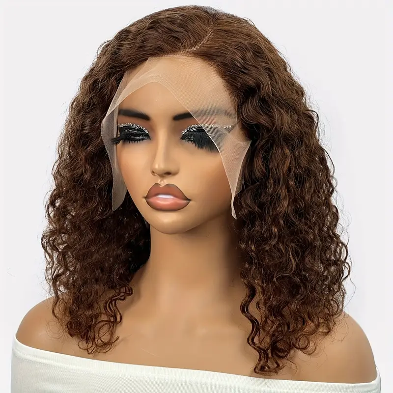 Chocolate Brown Bob Wig Human Hair 13x4 Deep Curly Wave Lace Frontal 4# Colored 180 Density Short Wigs for Women Pre Plucked with Baby Hair Natural Ha