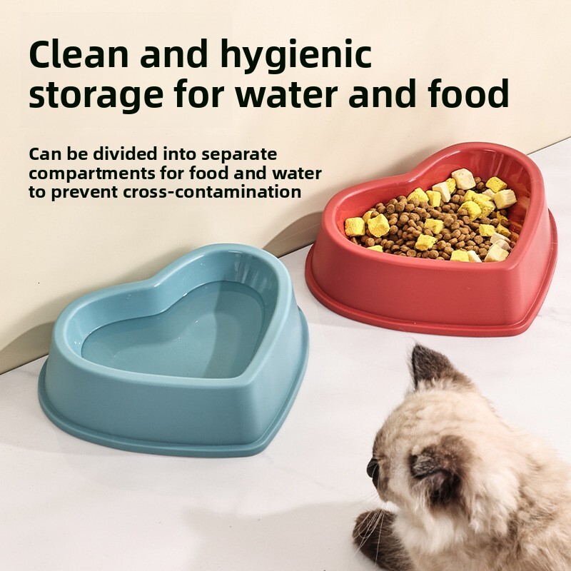 Creative Heart-Shaped Pet Drinking Dish Plastic Dog Cat Food Bowl