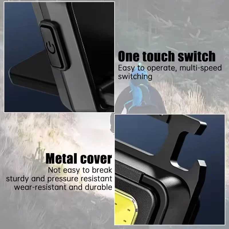 COB Work Light USB Rechargeable Lamp Flashlight Mini Keychain Light with 90 Foldable Side Lights Super Bright Portable Lanterns C250925