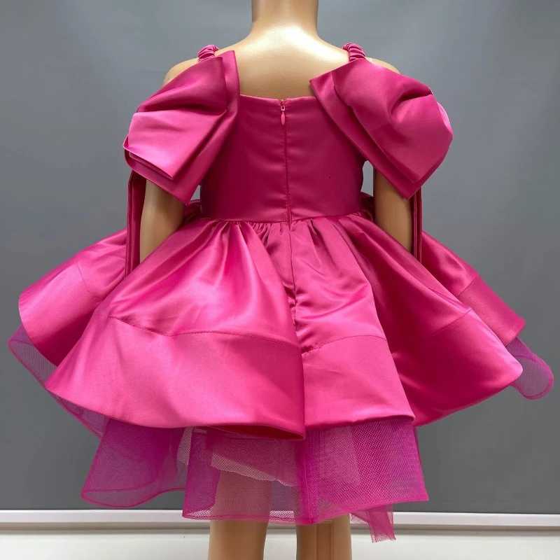 Girls Party Dress Bow Bubble Sleeves Solid Color Fluffy Mesh Princess Birthday Formal Dresses H31201 Z250926