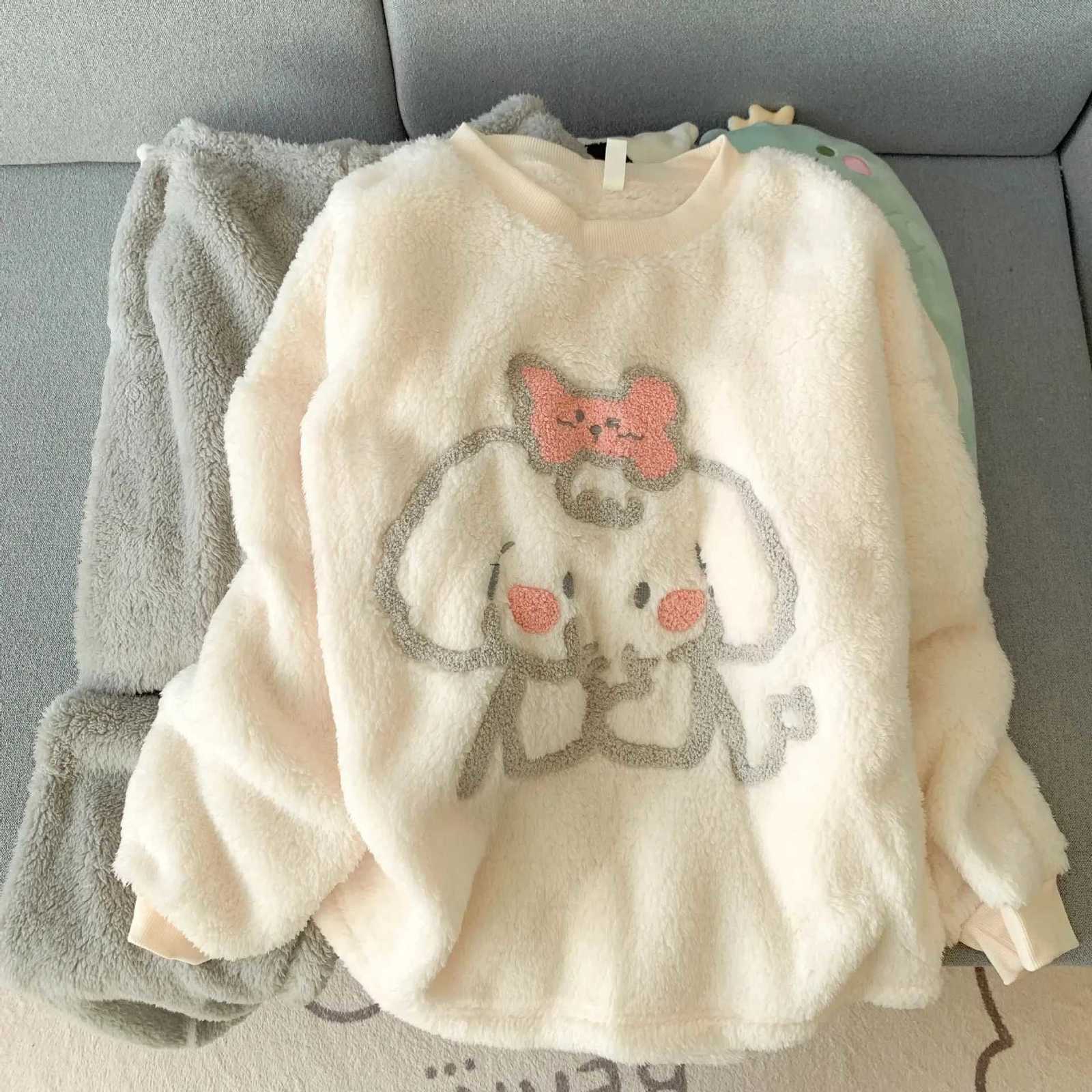Thickened Coral Fleece Womens Sleepwear Autumn Winter New Style Internet Famous Home Clothes Set Cartoon Little Elephant Z250925