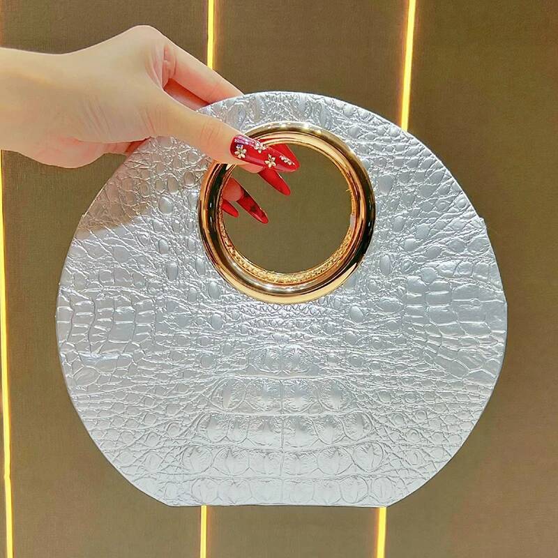 Women's Elegant Crocodile Pattern Round Black Handbag Chain Shoulder Crossbody Patent Leather Top Handle Bag high-quality