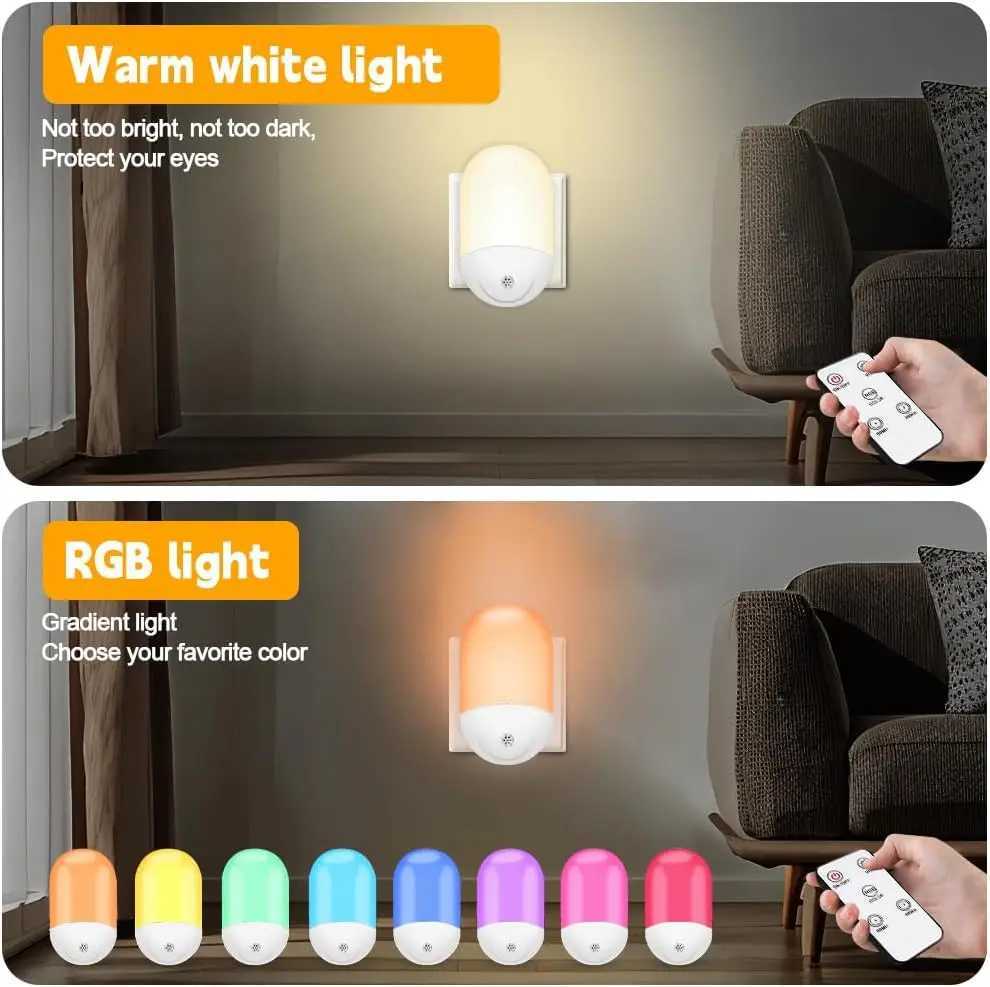 Plug in Night Light Plug in Wall with Dusk to Dawn Sensor 05W Warm White RGB Night Light for Kid Bedroom Bathroom Stair C250925