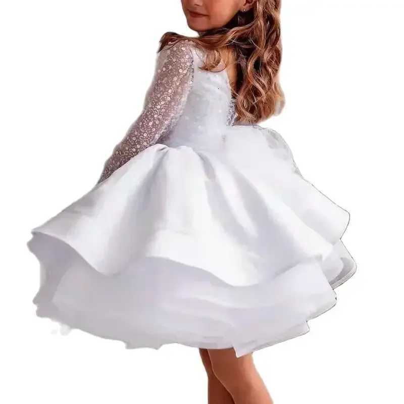 White Baby Girl Dress Bow Puffy Dresses For Girls High Collar Bow Communion Dress Knee Length Flower Girl Dresses Kids Dresses Z250926