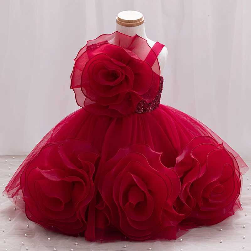 Toddler baby girl dress one year old birthday party dress sequined oneshoulder cake skirt red christmas dress Z250926