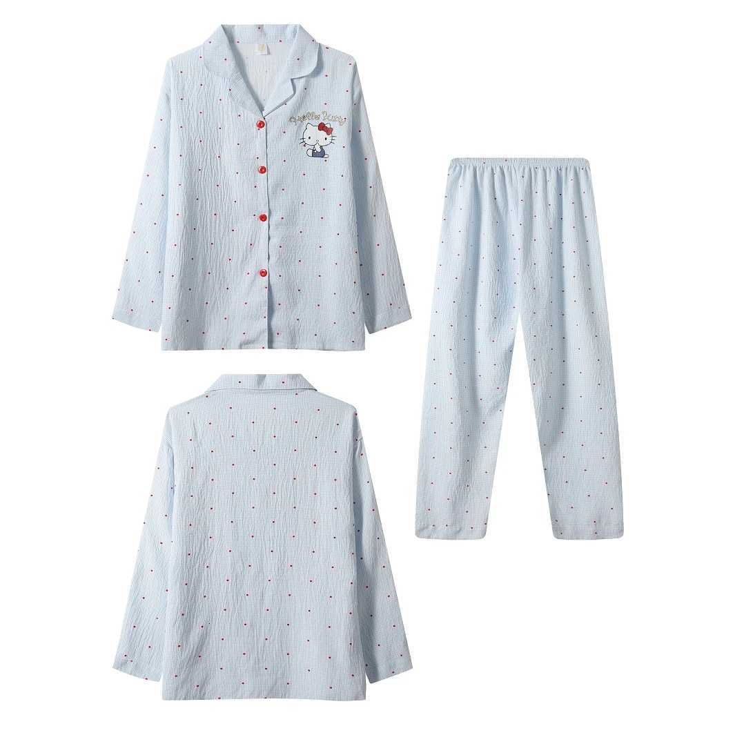 M5XL Loose Kitty Nightwear Woman Fall Two Piece Lounge Set Plus Size Polka Dot Sleepwear Cozy and Breathable Fabric Pajama Set Z250925