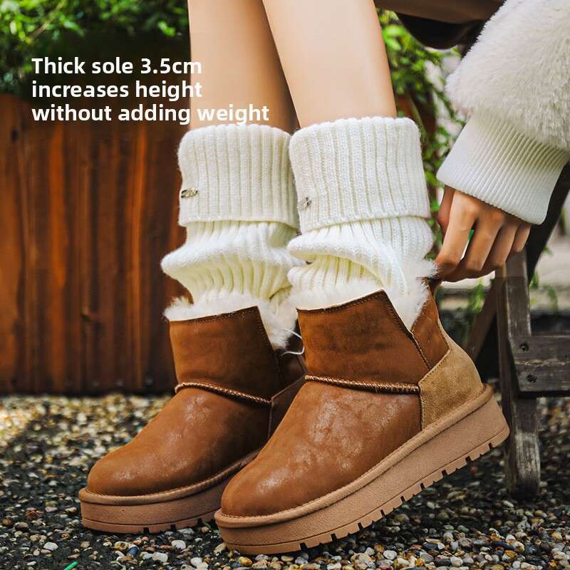 Sheepskin Thick-Soled Snow Boots for Women, Short Waterproof New Warm Fleece-Lined 2024 Winter Cotton Shoes