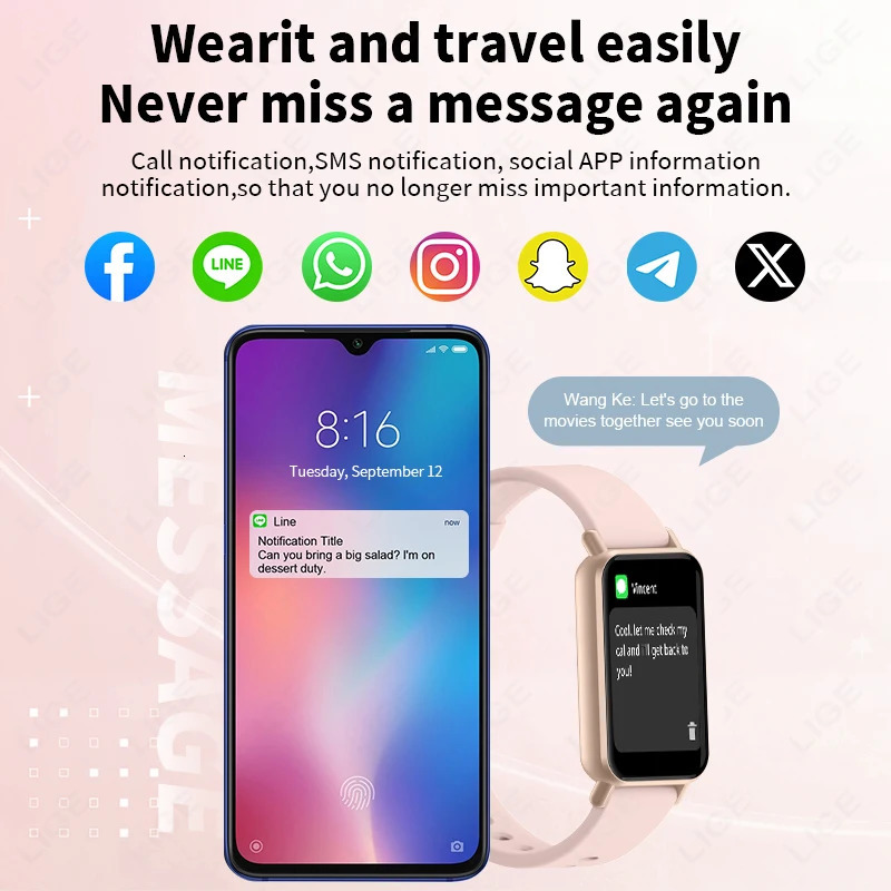 LIGE Fashion Smart Watch Women Full Touch Screen Heart Rate Fitness Tracker Waterproof Ladies Men Smartwatch 2025 For Xiaomi 250911