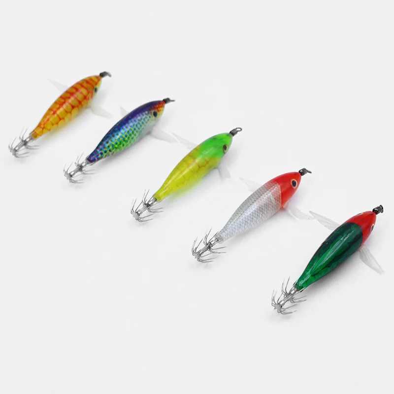 10 Pieces Wood Shrimp Fake Bait Set 57g Simulated Luminous Wood Shrimp Bait Jig Squid Hook Sea Fishing Octopus Squid Bait W250926