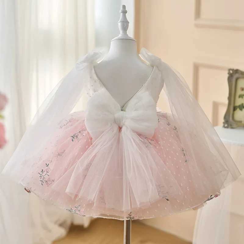 New Gorgeous Girls Birthday Party Dress Flower Girl Wedding Dress Bow Dress Baby One Year Old Party Laundry Dress Z250926