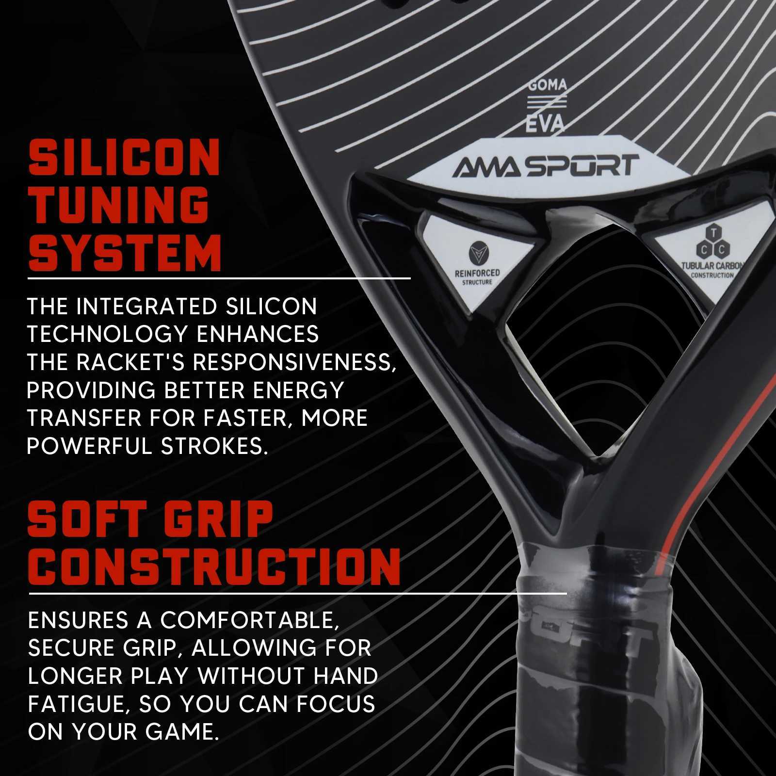 AMASPORT Padel Racket Pop 3K Lightweight Carbon Fiber Mens Tennis Racquet Medium Balance With Soft EVA Tear Drop Shape Padel J250926