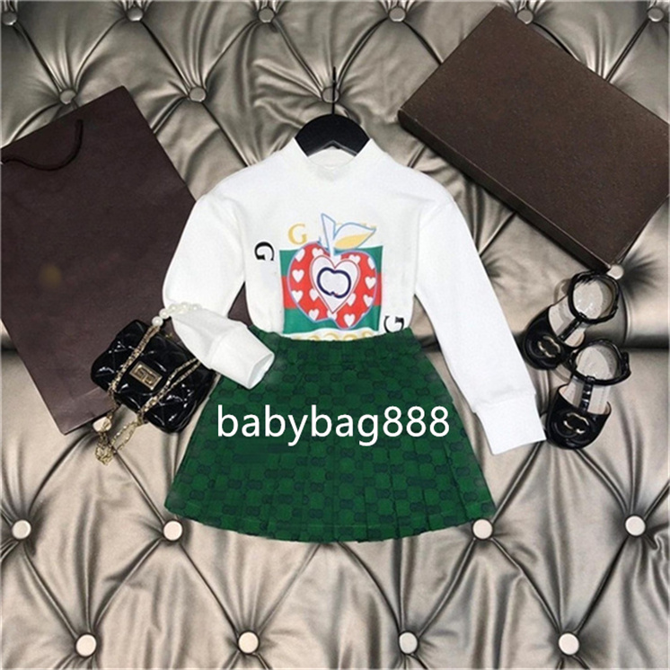 Girl's dress designer brand children's baby girl long-sleeved dress autumn girl fashionable printed dress set Baby clothing size 90-160CM A11