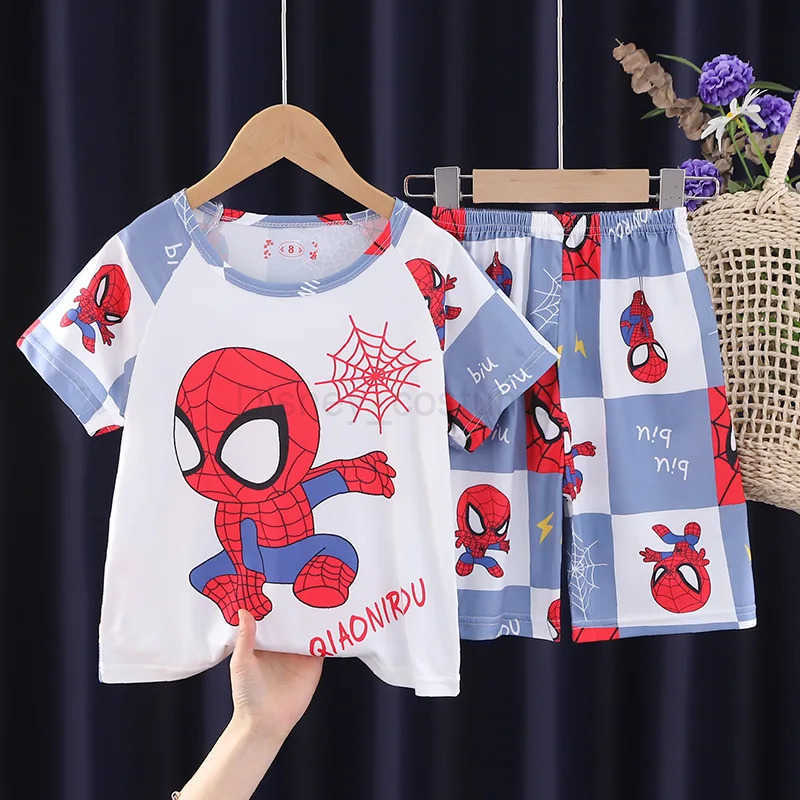 Disney New Summer Childrens Clothing Sets Stitch Angel Boy Sleepwear Short Sleeved Pants Clothes Kids Pajamas Set Baby Girls Pyjamas H250926