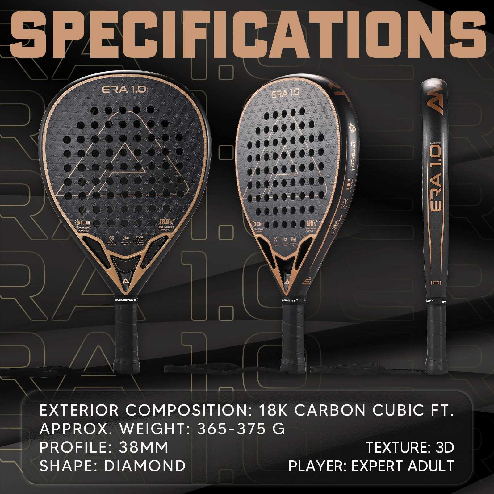AMASPORT 18K Carbon Cubic Padel Racket Diamond Shape with 3DTextured Surface Smarter System for Enhanced Control Padel Racquet J250926