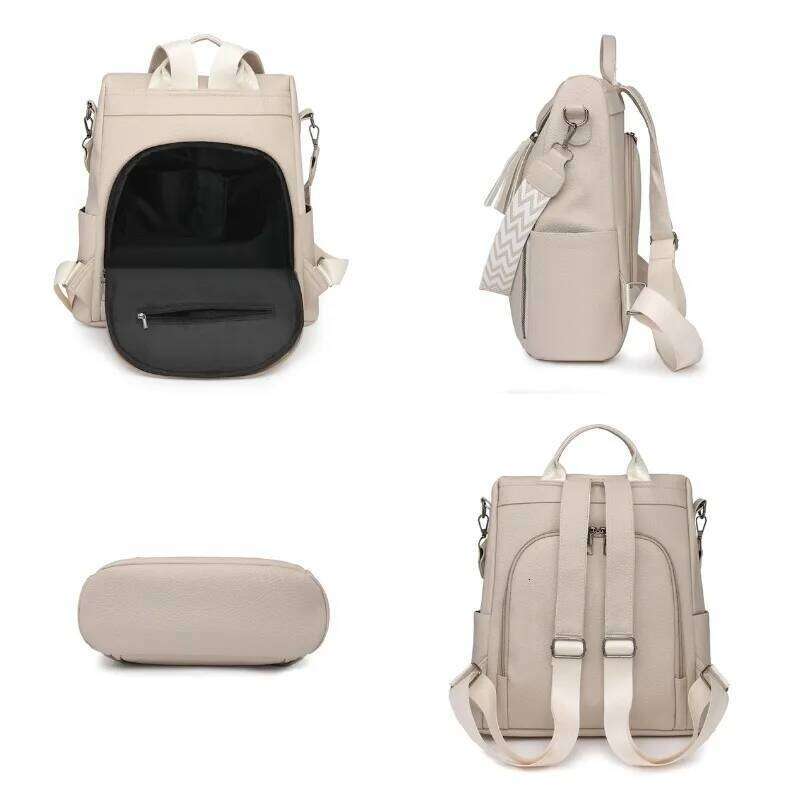 New Women's Fashion Soft PU Leather Anti Theft Travel Backpacks High Capacity Multifunctional Backpack Casual Tassels School Bag