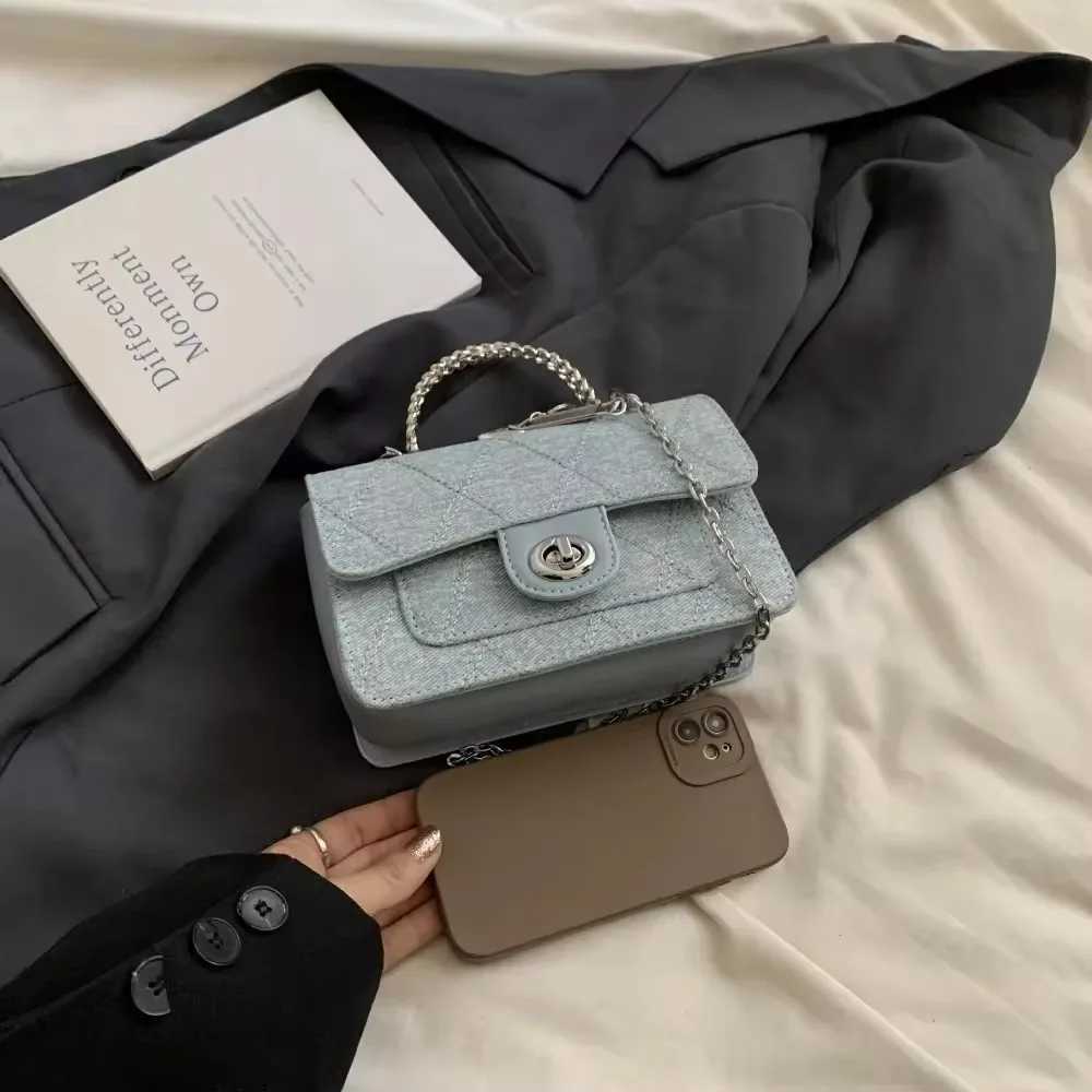 Oneshoulder Womens Fashion Highend Portable Small Square Bag Denim Rhombus Chain Versatile Crossbody Bag for Women Z250926