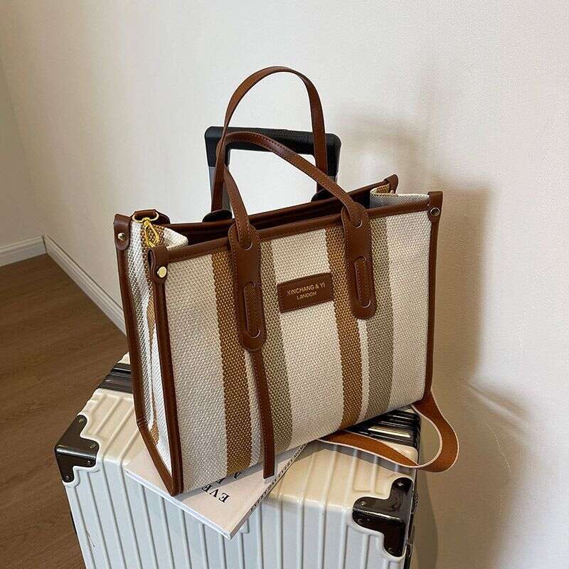 Beibei Shangpin New Style Simple Canvas Contrast Tote Handheld One Shoulder Diagonal Cross Trendy Women's Bag