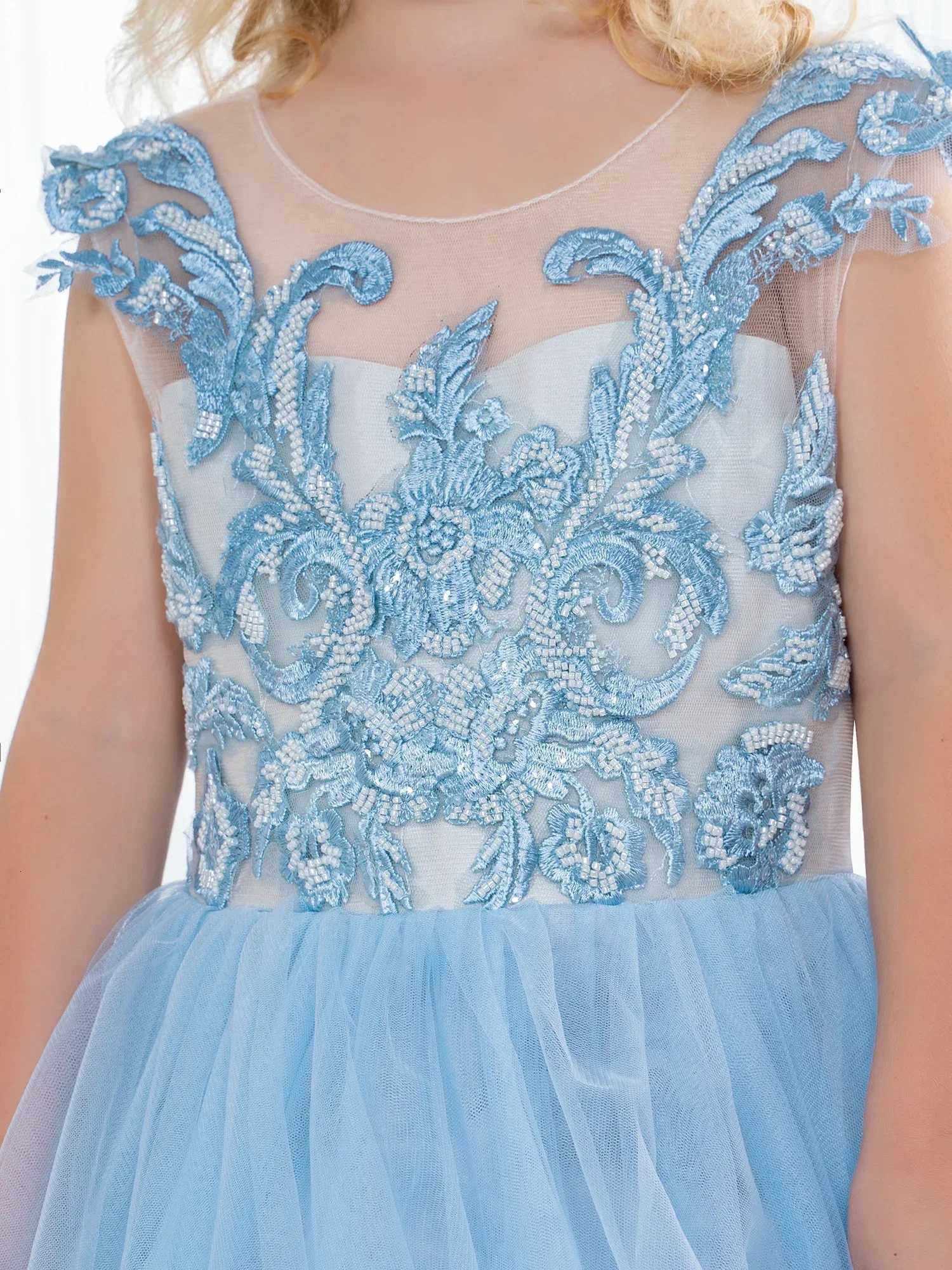 Light Blue Flower Girl Dress Beading Stons Corest Junior Bridesmaid Ball Gown for First Communion Birthday Dresses Z250926