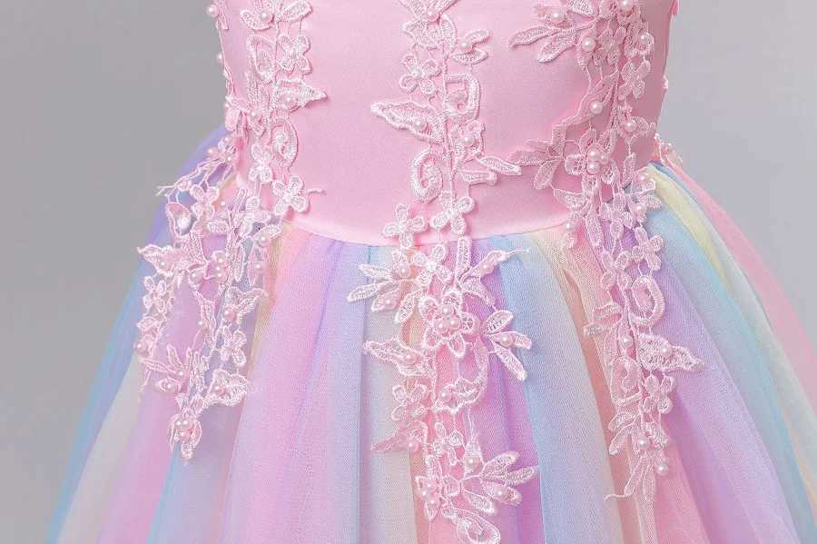 Girl Princess Birthday Party Unicorn Splice Colorful Long Dress Formal Eucharist Party Prom Show Embroidery Beaded Dress Girl Z250926