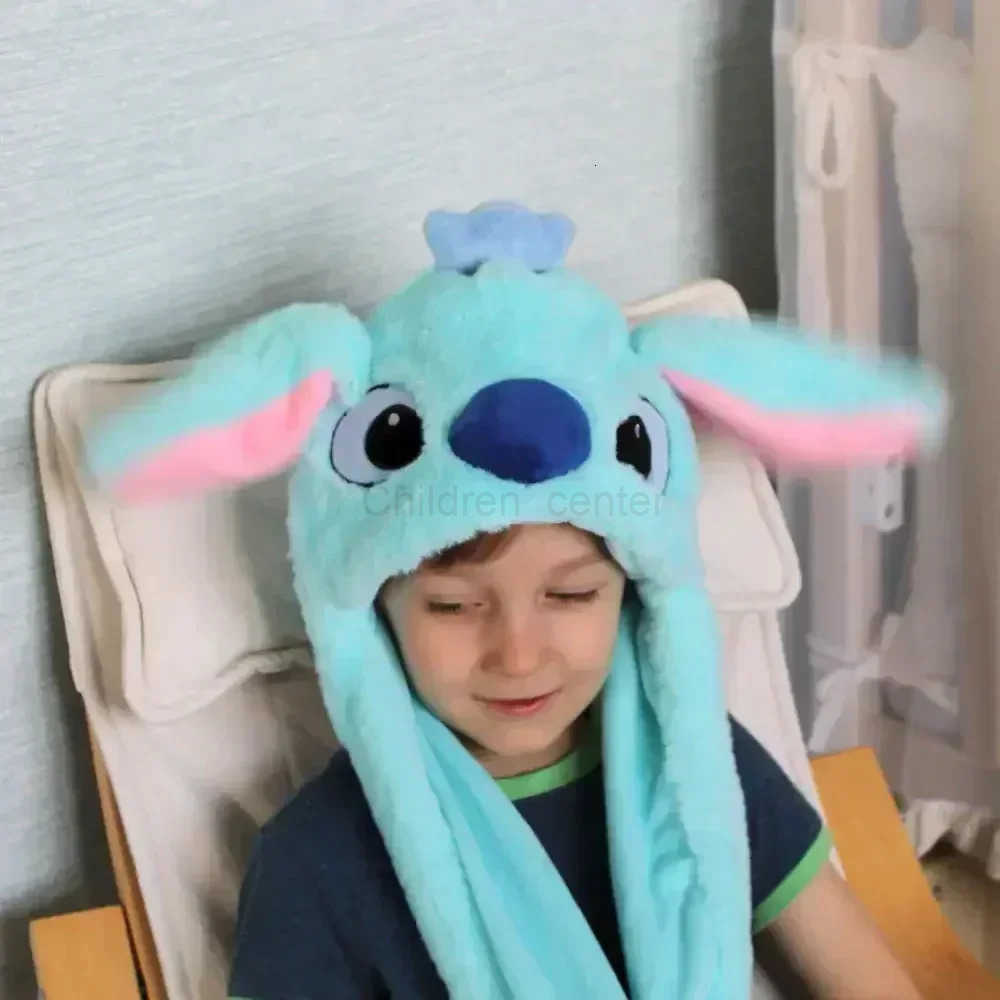 Disney Kawaii Stitch Ear Hat Non Luminescence Cute Cartoon Cosplay Party Hat Moving Jumping Rabbit Hat for Kids Gifts H250926