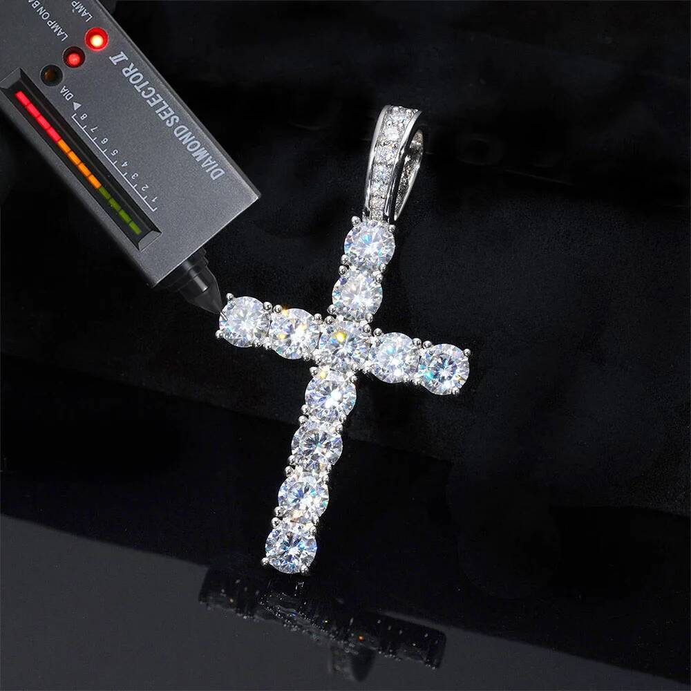 Fine Jewelry Moissanite Cross Pendant 925 Sterling Silver Hip Hop Shiny VVS Diamond Charm Necklace For Men No Fade