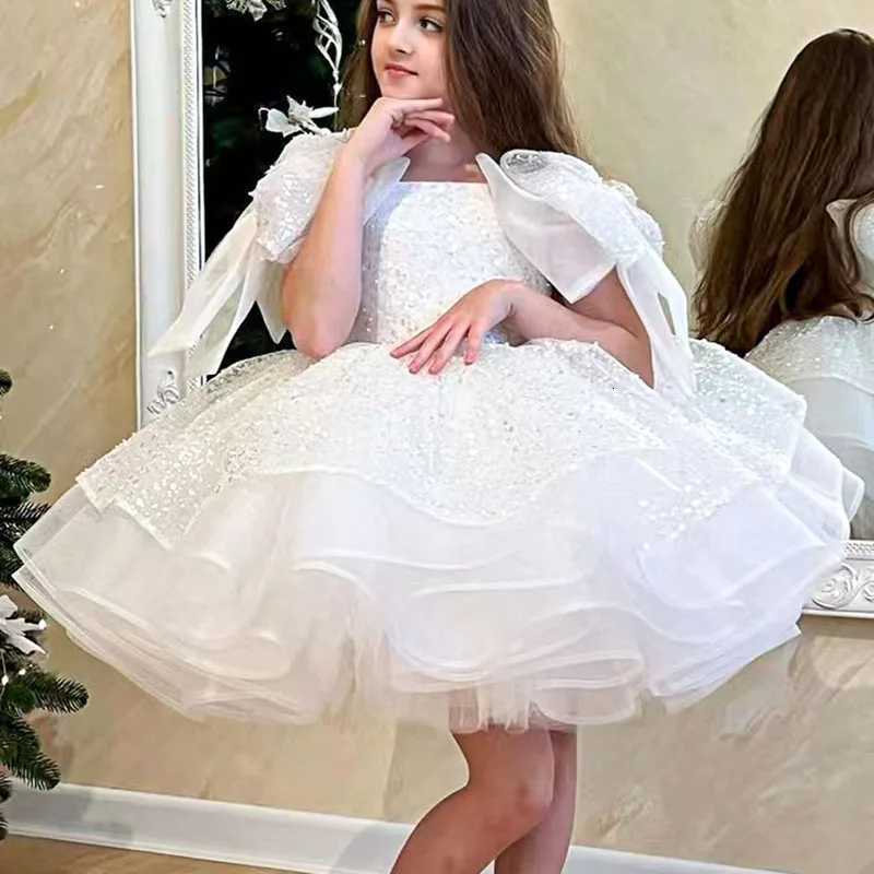 Sequin Flower Girl Dress Sparkly Tulle Princess Gown With Bow Cape Kids Girls Clothes First Communion Formal Occasion Birthday Z250926