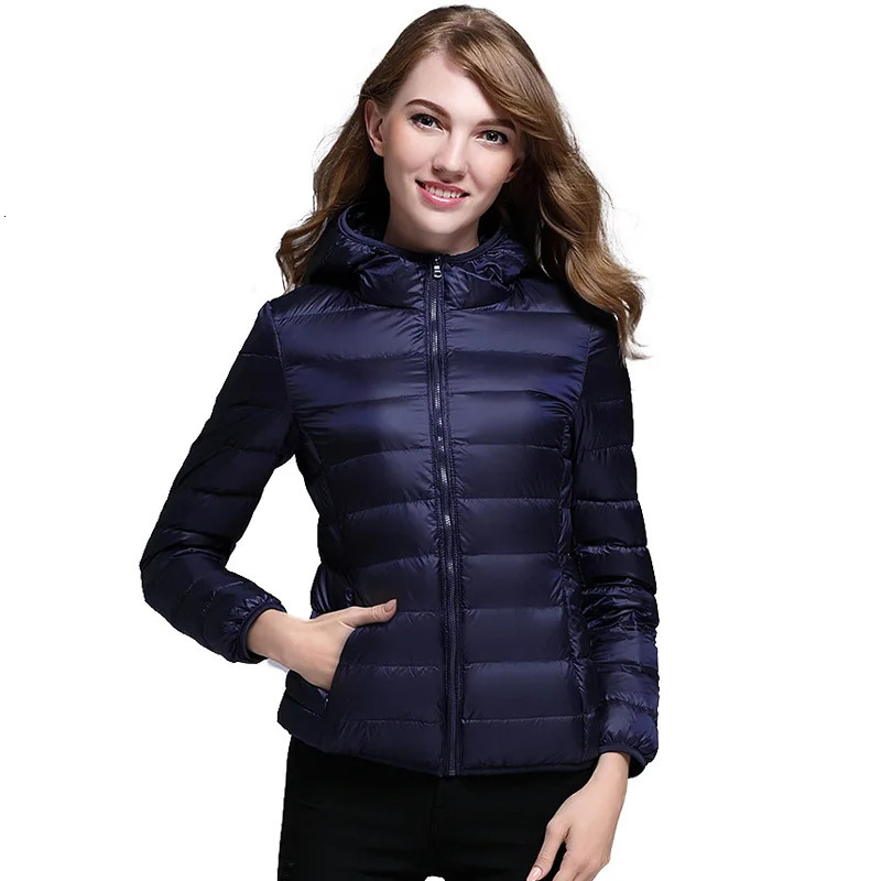 Women Down Jacket Autumn Winter Long Sleeve Hooded Warm White Duck Down Jackets Fashion Light Weight Casual Black Coats 250917