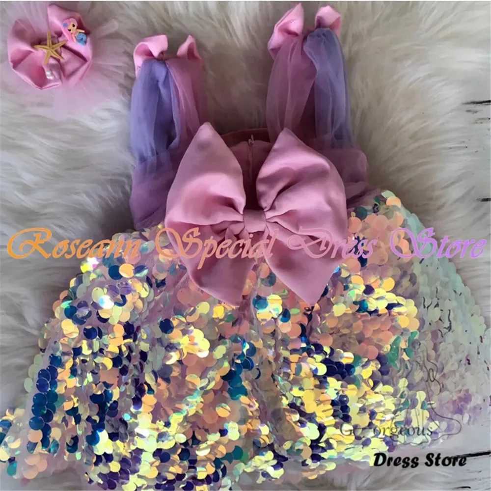 Customized Flower Girl Dress Puffy Tulle Shining With Bow First Communion Ball Gowns For Wedding Kids Princess Birthday Dress Z250926