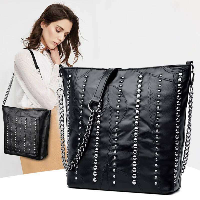 New Fashion Rivet Crossbody High Quality Genuine Leather Designer Chain Messenger Bag Large Shoulder Bags Sac A Main