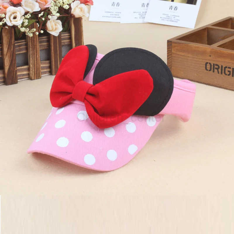 Disney Hat Minnie Mouse Cartoon Hat Minnie Bow Sunscreen Empty Top Hats for Girls Summer Outdoor Sun Protection Visor Cap Gifts H250926