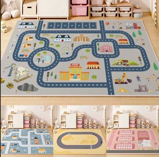 Childrens Room Play Area Carpet Living Room Bedroom Childrens Car Track Puzzle Game Mat Baby Play Crawl Mat Home Decoration C250926
