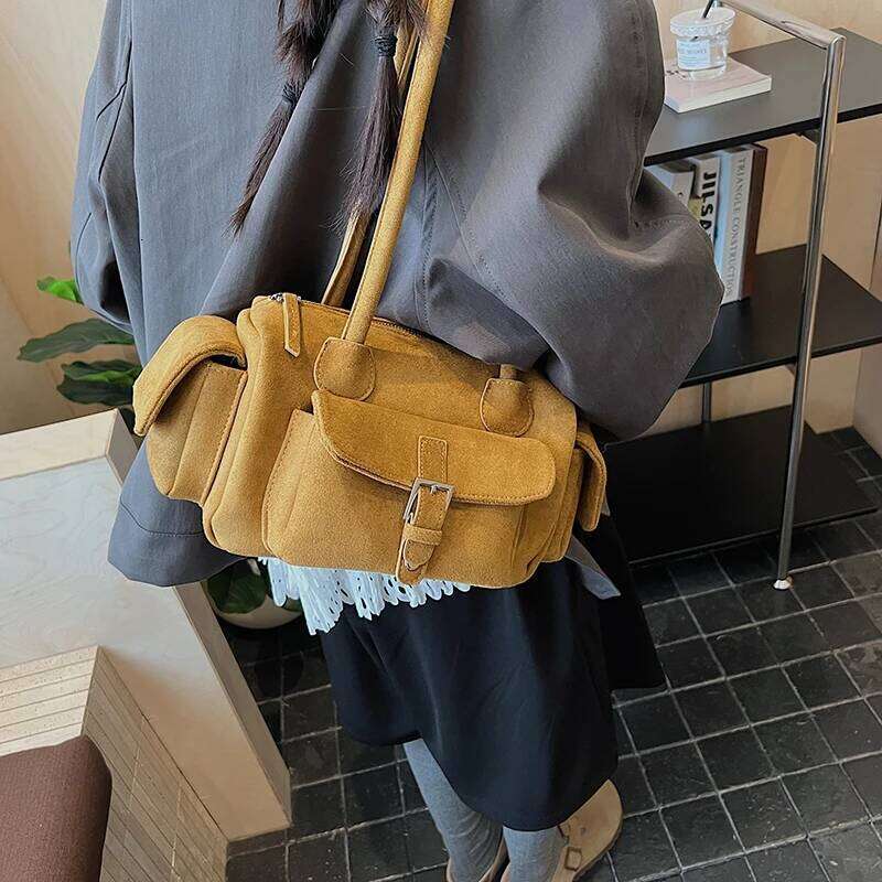 Vintage Small PU Leather Faux Suede Shoulder Bags for Women Tote Bag Winter Trend Handbags and Purses