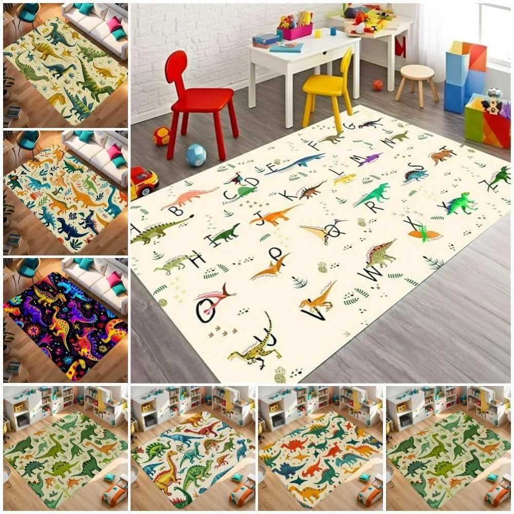 Dinosaur ABC Rug NonSlip Play Mat Carpet for Boys Bedroom Kids Playroom Living Room Classroom Area Floor Mat Home Decor Doormat C250926
