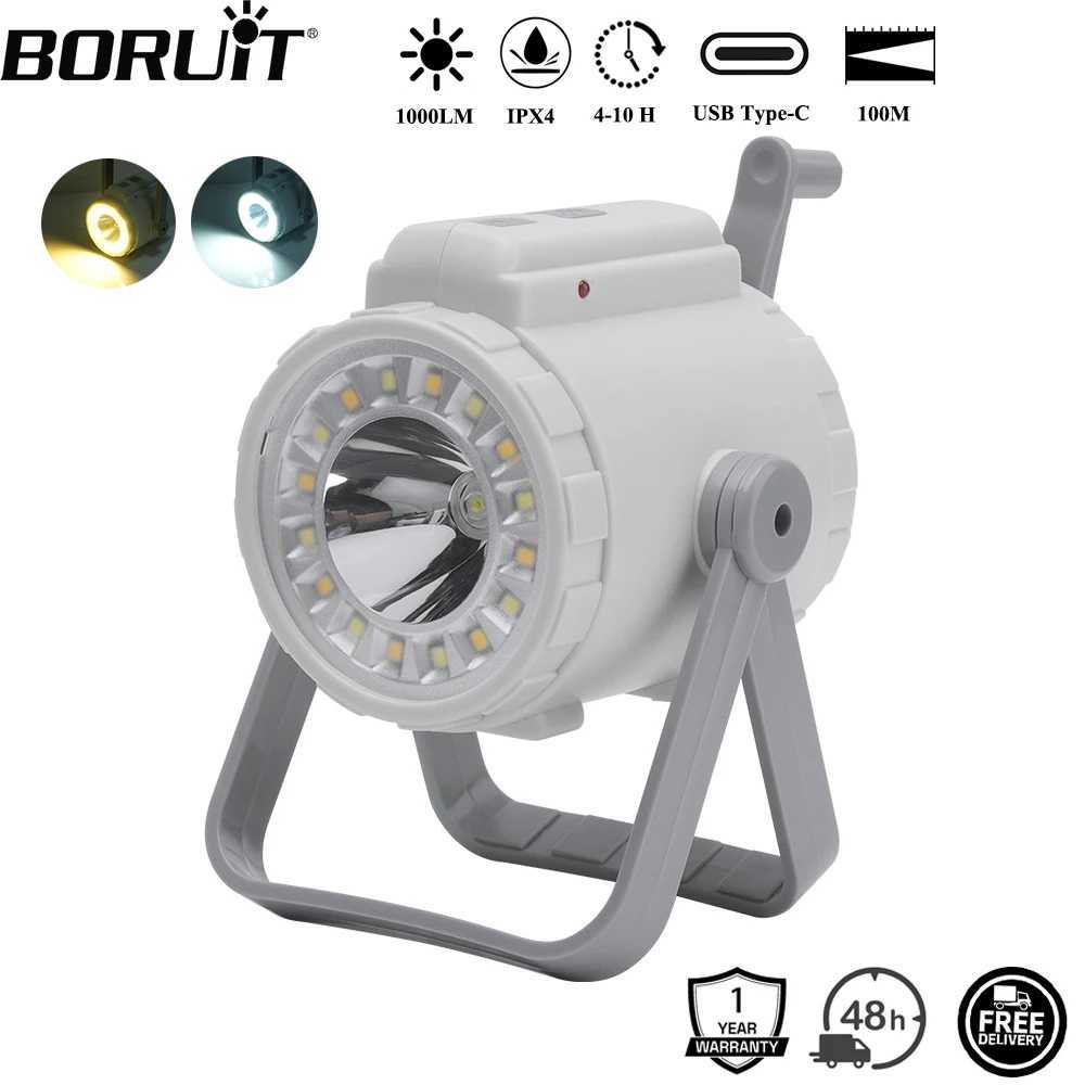 BORUiT Hand Crank LED Camping Lantern TypeC Rechargeable Power Bank Tent Light Gear Self Powered Torch Camping Searchlight C250925
