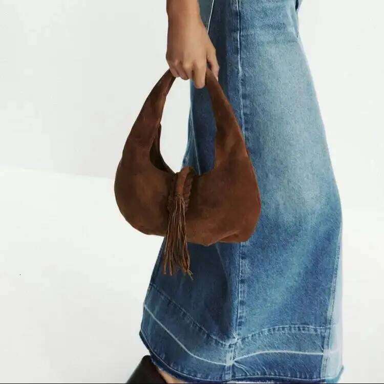 Design Suede Top Handle Handbags, Solid Color Half-Moon Shoulder Bags